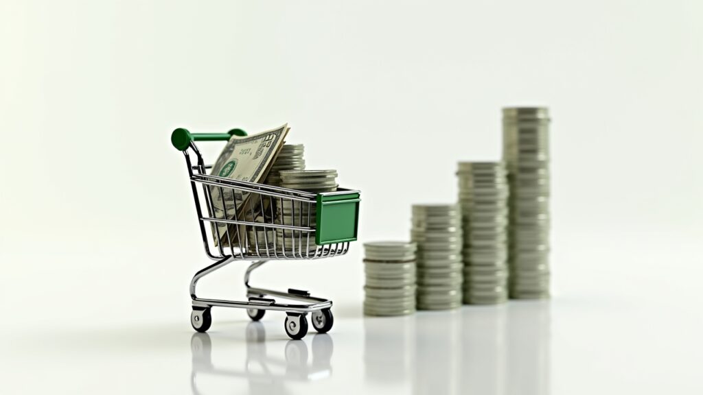 Shopping cart with stacked savings