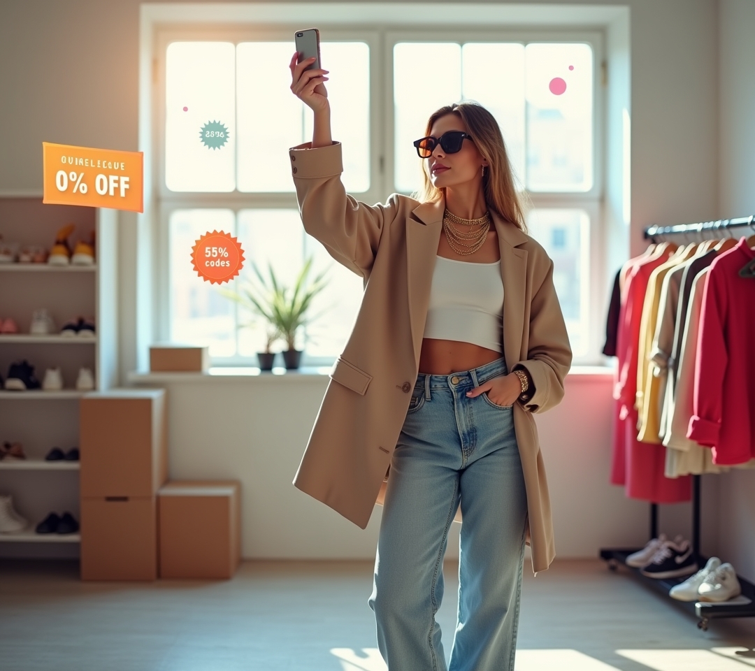 Influencer sharing discount code